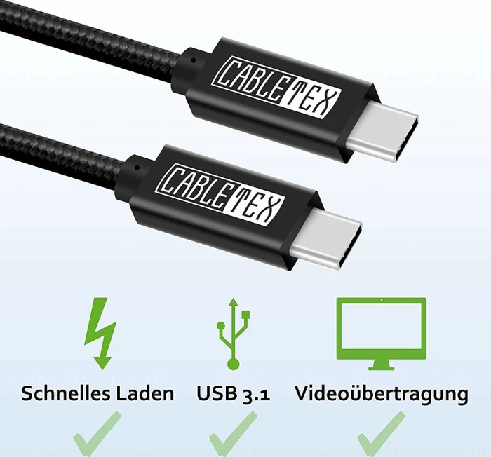 CableTex USB 3.1 Kabel schwarz, USB-C 3.1 [Stecker] auf USB-C 3.1 [Stecker], 1m