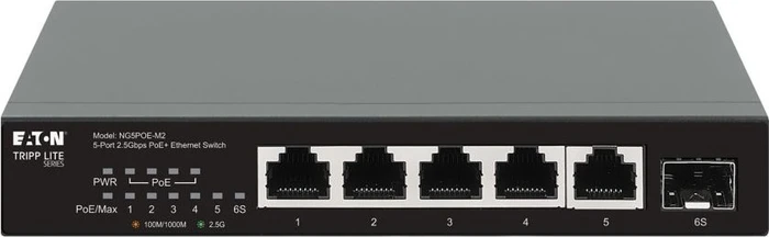 Eaton Tripp Lite Series Desktop 2.5G Switch, 5x RJ-45, 1x SFP+, 70W PoE+