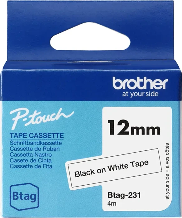 Brother Btag-231 Beschriftungsband, 12mm, schwarz/weiß