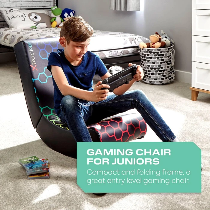 X Rocker Neo Hex Floor Rocker Gamingstuhl für Kinder/Jugendliche, schwarz/neon
