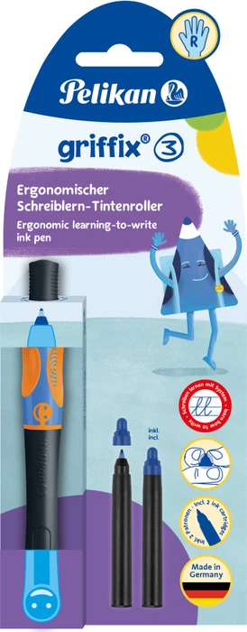 Pelikan griffix 3 Tintenroller (Patrone) neon black, Rechtshänder, Blister