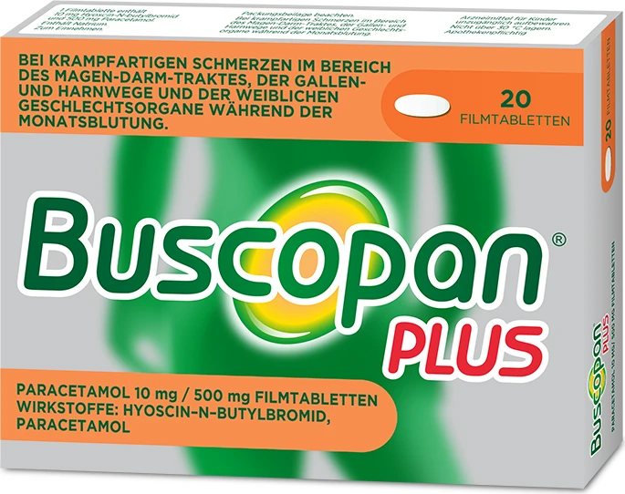 Sanofi-Aventis Buscopan plus Paracetamol 10mg/500mg Filmtabletten, 20 Stück