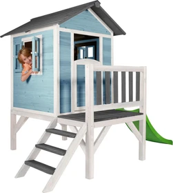 Axi Spielhaus Lodge XL blau/weiß mit Rutsche hellgrün