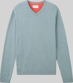 Tom Tailor Strickpullover mit V-Ausschnitt aus Baumwolle Strickpullover blau (Herren)
