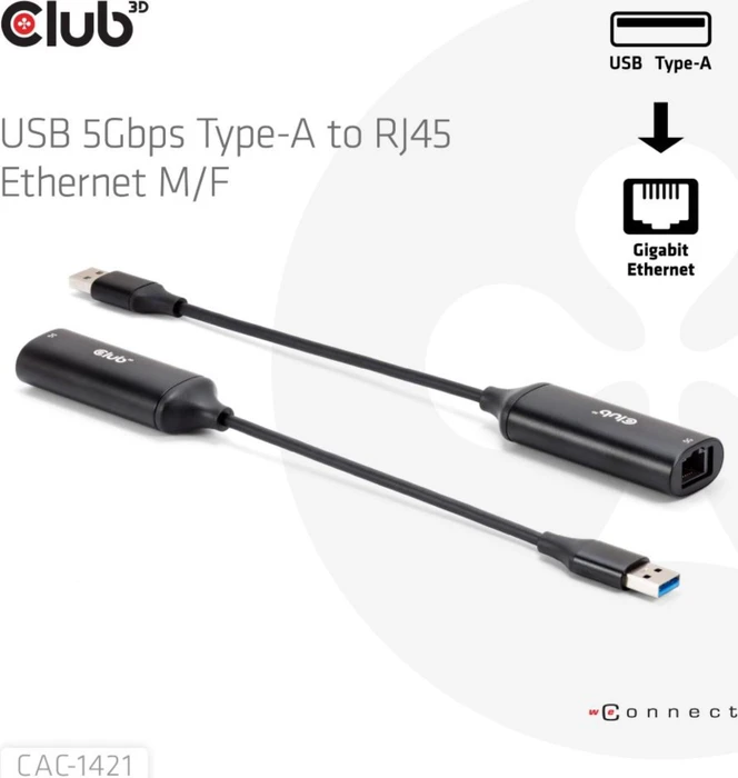 Club 3D CAC-1421, 5G LAN-Adapter, RJ-45, USB-A 3.0 [Stecker]