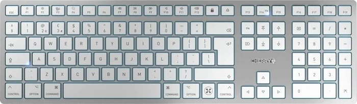 Cherry KW 9100 Slim for Mac, silber/weiß, USB/Bluetooth, FR