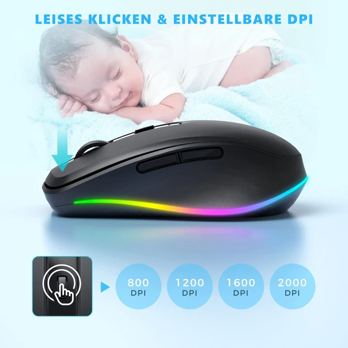 Seenda Rechargeable Wireless RGB Mouse mit Jiggler-Funktion, schwarz, USB