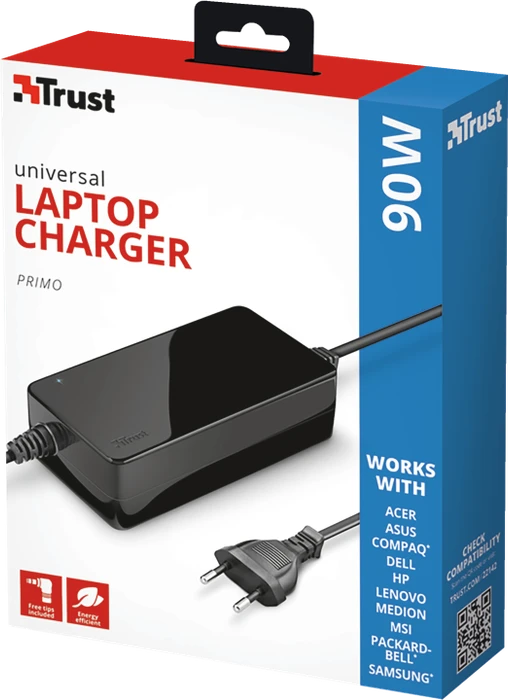 Trust Primo Notebook Power Adapter, Hohlstecker mit Wechseladapter, 90W