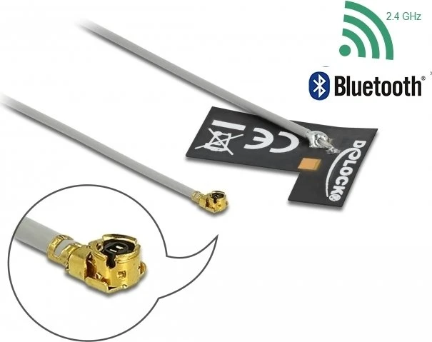 DeLOCK WLAN 802.11 b/g/n, Klebemontage Antenne, 2.4GHz, 2dBi, MHF, omnidirektional