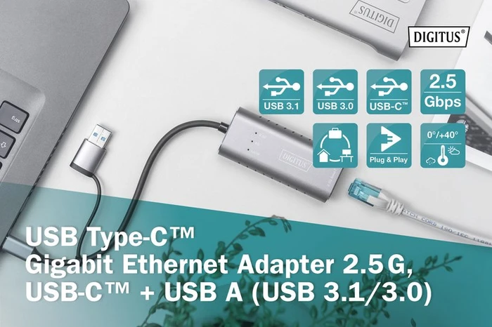 Digitus 2.5G Adapter LAN-Adapter, RJ-45, USB-C 3.0 [Stecker]