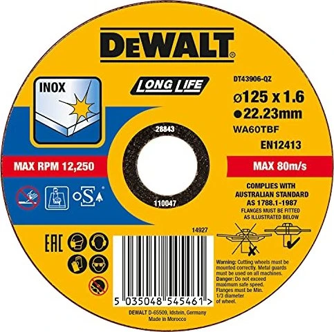 DeWalt DT43906 Extreme Long Life Trennscheibe, 125x1.6x22.23mm, 1 Stück