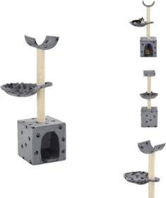 vidaXL Katzen-Kratzbaum mit Sisal-Kratzsäulen, 105cm mit Pfoten-Aufdruck, beige/grau