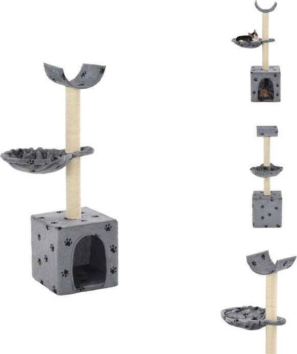 vidaXL Katzen-Kratzbaum mit Sisal-Kratzsäulen, 105cm mit Pfoten-Aufdruck, beige/grau