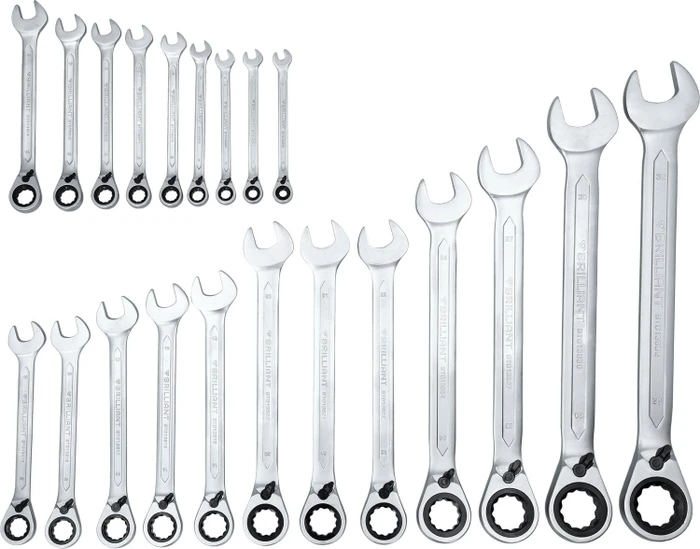 Brilliant Tools Maul-Ringratschenschlüssel Schraubenschlüsselsatz inkl. Tasche, 21-tlg.