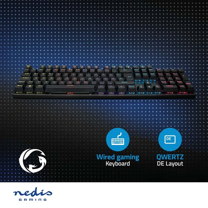 Nedis Wired Gaming Keyboard, schwarz, LEDs RGB, USB, DE
