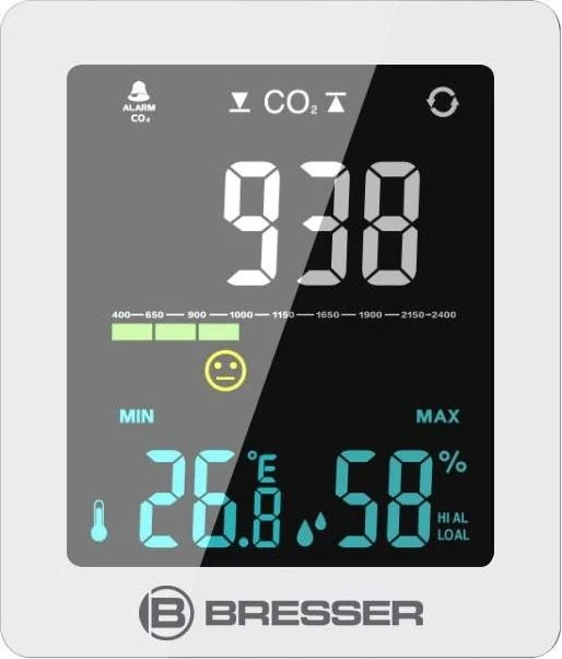 Bresser CO2 Smile Luftqualitätsmonitor Temperaturstation weiß, digital