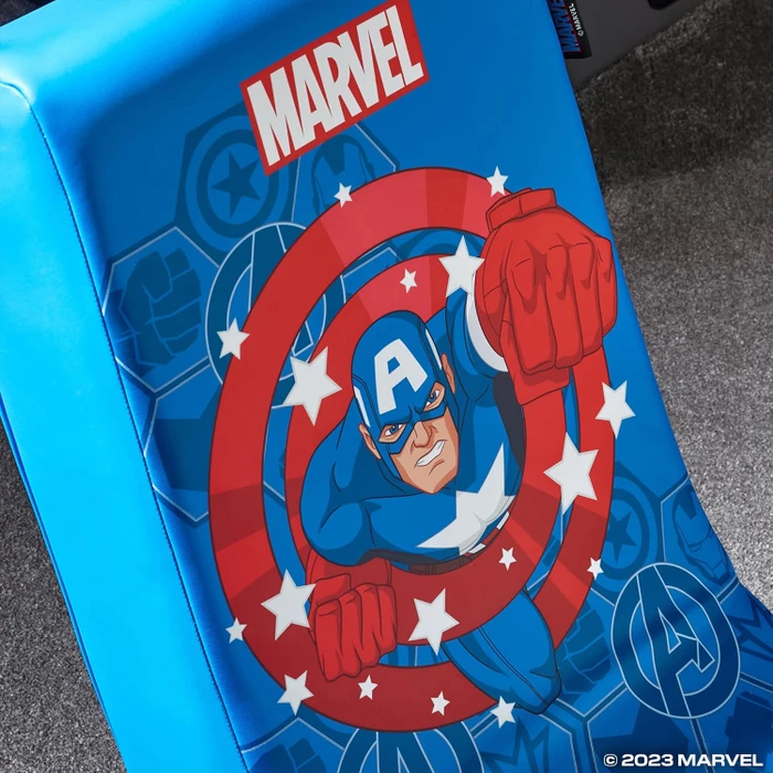 X Rocker Marvel Hero Video Rocker Gaming Bodensessel für Kinder/Jugendliche, Captain America blau