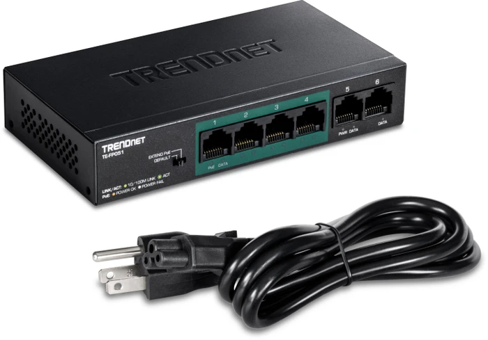 TRENDnet TE-FP Desktop Switch, 6x RJ-45, 60W PoE+