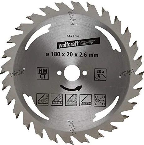 Wolfcraft Serie Silber Kreissägeblatt 28Z, 180x2.6x20mm, 1 Stück