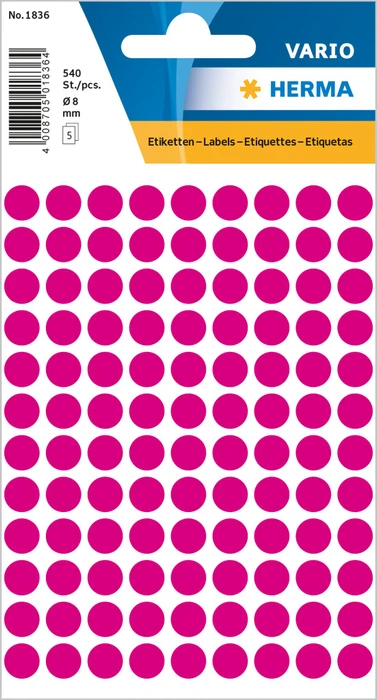 Herma Markierungspunkte 8mm pink, 50 Blatt