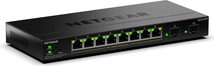Netgear S350 Desktop Gigabit Smart Switch, 8x RJ-45, 2x SFP, 55W PoE+