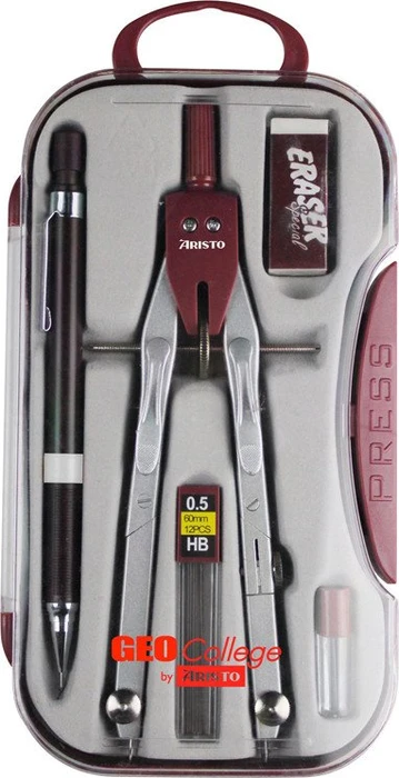 Aristo GEOCollege Schnellverstellzirkel Set, silber/weinrot