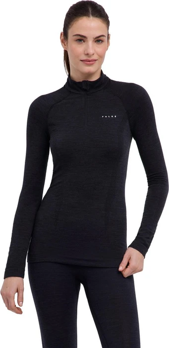 Falke Wool-Tech Zip-Neck Funktionsshirt langarm schwarz (Damen)