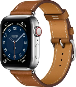 Apple Watch Hermès Series 6 (GPS + Cellular) 40mm Edelstahl silber mit Single Tour Barénia Lederarmband braun