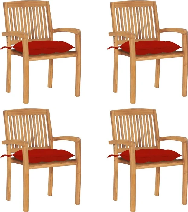 vidaXL Teak Stapelsessel rot, 4 Stück