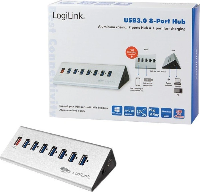 LogiLink Aluminium USB-Hub, 8x USB-A 3.0, USB 3.0 Micro-B [Buchse]