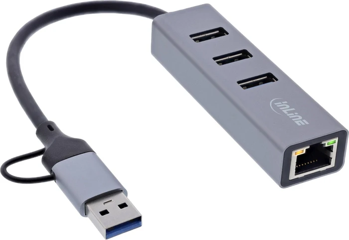 InLine 4-in-1 Gigabit Hub, USB-C/USB-A 3.0 [Stecker]