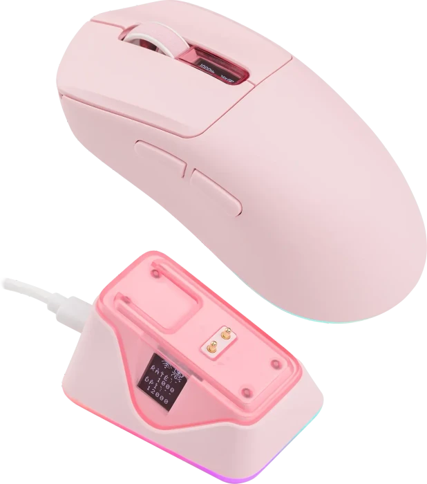 Epomaker Nex Lite Wireless Gaming Mouse mit Ladestation, rosa, USB/Bluetooth