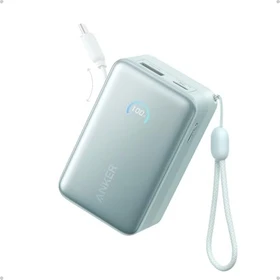 Anker Nano Powerbank 10K 45W integriertes einziehbares USB-C Kabel grün
