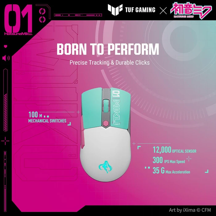 ASUS TUF Gaming Mini Wireless Mouse Hatsune Miku Edition, USB/Bluetooth