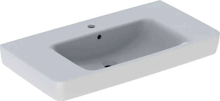 Geberit Renova Plan Aufsatzwaschtisch mit Ablagefläche 90cm, Hahnloch mittig, mit Überlauf, weiß/KeraTect