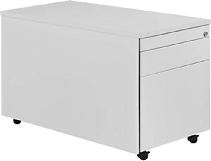 mauser Rollcontainer line, 1x Utensilienauszug, 1x Materialschublade, 1x Hängeregistratur, lichtgrau