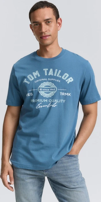 Tom Tailor Logo-Print T-Shirt kurzarm real teal blue (Herren)