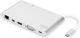 Digitus Universal Docking Station silber, Multiport, USB-Hub, Dual-Slot-Cardreader, USB-C 3.0 [Stecker] (DA-70861)