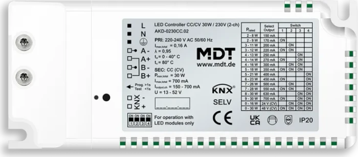 MDT LED Controller CC/CV UP 2-fach, 30W, 0.7A, 230V CV LED