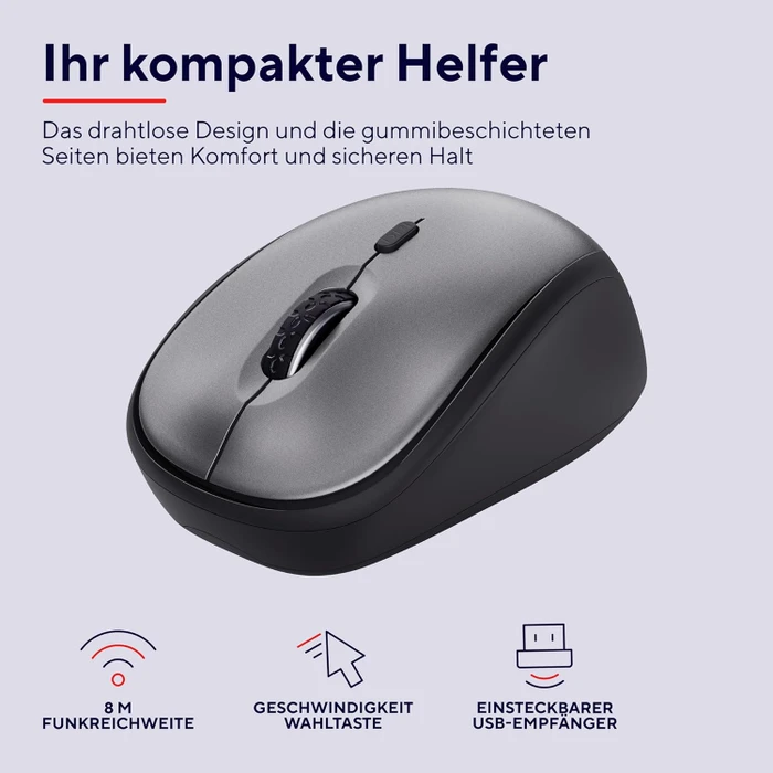 Trust Yuki Silent Wireless Mouse schwarz/grau, USB