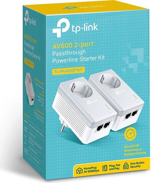 TP-Link Powerline AV600 Passthrough Starter Kit, HomePlug AV, 2x RJ-45, 2er-Pack