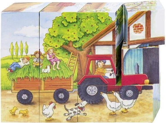 Goki Würfelpuzzle Jahreszeiten auf dem Bauernhof