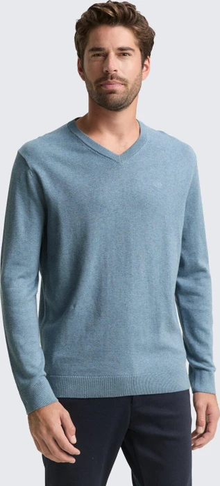 Tom Tailor Strickpullover mit V-Ausschnitt aus Baumwolle Strickpullover faded blue melange (Herren)