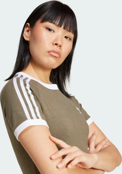 adidas 3-Streifen Slim Raglan T-Shirt kurzarm olive strata mel. (Damen)