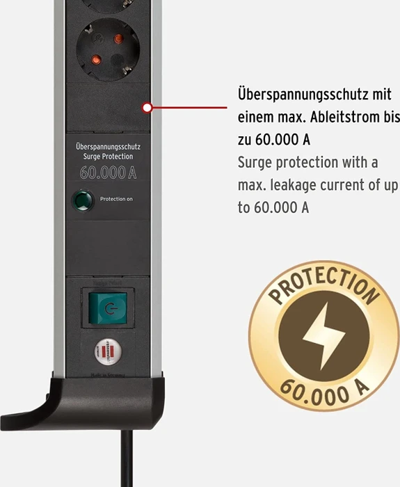 Brennenstuhl Alu-Office-Line Tischsteckdose mit Überspannungsschutz, 6-fach, 3m, schwarz/silber