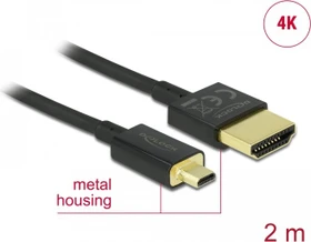 DeLOCK Slim 4K High Speed mit Ethernet HDMI 2.0 Kabel Typ-A/Typ-D Micro, 2m