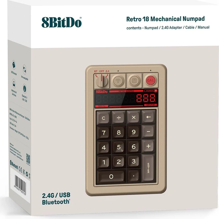 8BitDo Retro 18 Mechanical Numpad C64 Edition, beige, Kailh Box V2 WHITE, hot-swap, USB-C/Bluetooth