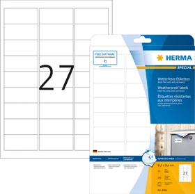 Herma Folienetiketten, 63.5x29.6mm, wetterfest, transparent, matt, 10 Blatt (270 Etiketten)