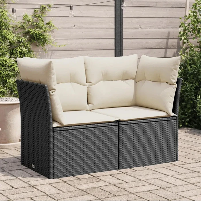vidaXL Gartensofa/Gartenbox mit Kissen 124cm 2-Sitzer schwarz/cremeweiß