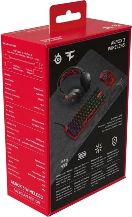 SteelSeries Aerox 3 Wireless FaZe Clan Edition, rot/schwarz, USB